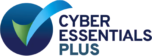 Cyber Essentials Plus certification badge with checkmark in a blue circle.