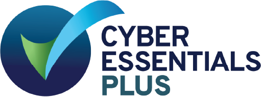 Cyber Essentials Plus certification badge with checkmark in a blue circle.