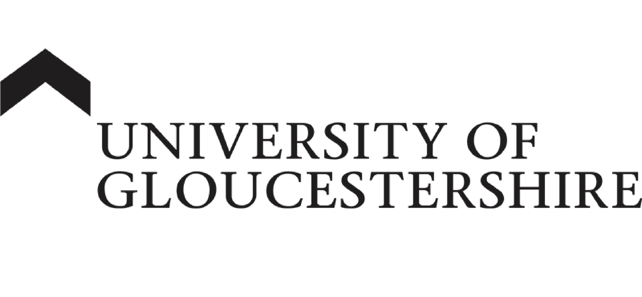 University of Gloucestershire logo with a stylized black arrow above the text.