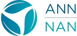 Logo ANN, forme circulaire en dégradé de bleu et vert à côté des mots ANN et NAN.