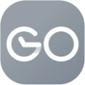 Logo GO Rendez-vous, lettres G et O blanches sur fond gris arrondi.