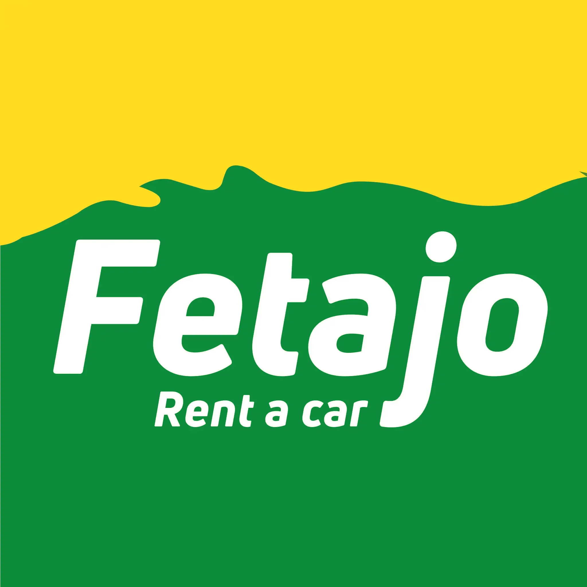 Logo de Fetajo Rent a car sobre un fondo verde y amarillo