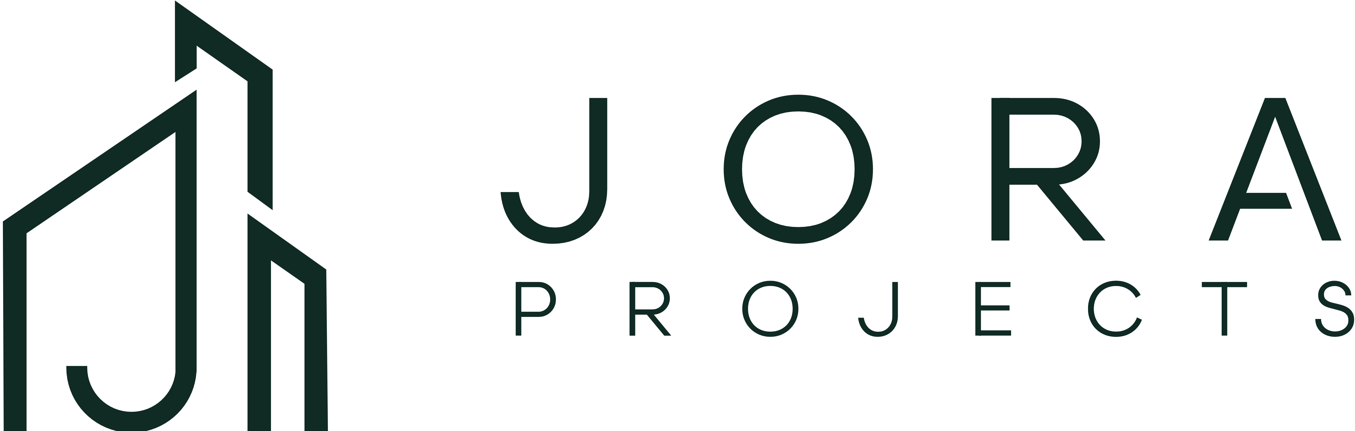 Logo van JORA Projects met gestileerde gebouwen links en de tekst JORA PROJECTS rechts.