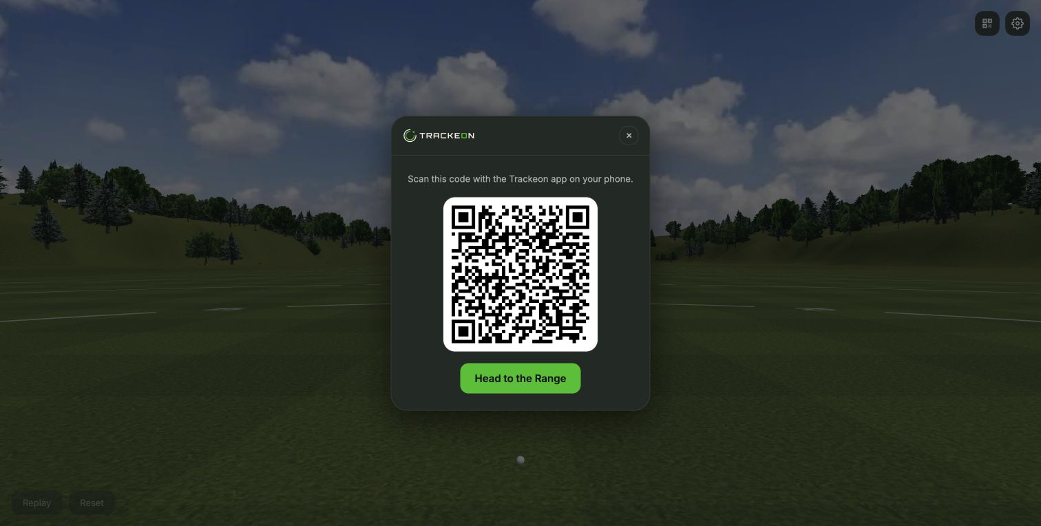 Trackeon browser simulator displaying a QR pairing code