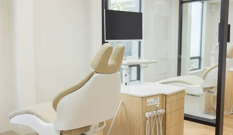 Treatment chair and monitor at Ridgefield Orthodontics
