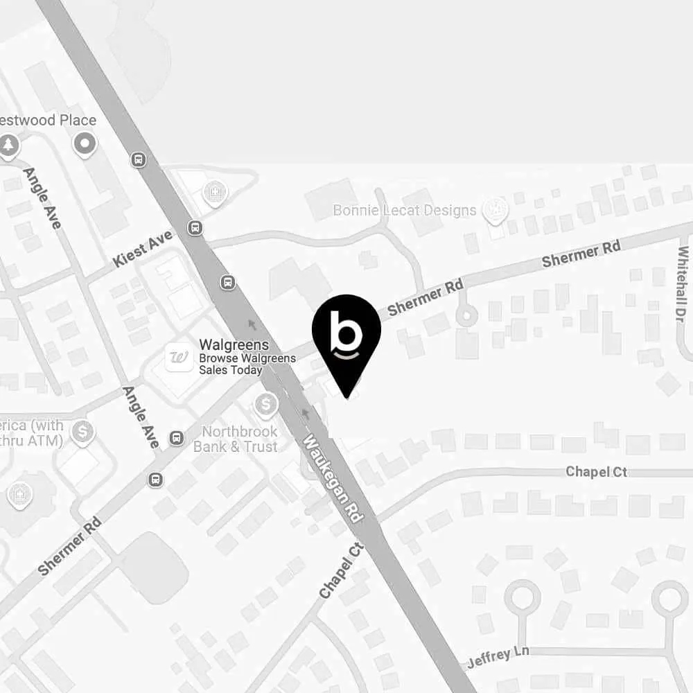 Map showing the Bond Orthodontics location on Waukegan Road in Northbrook IL.