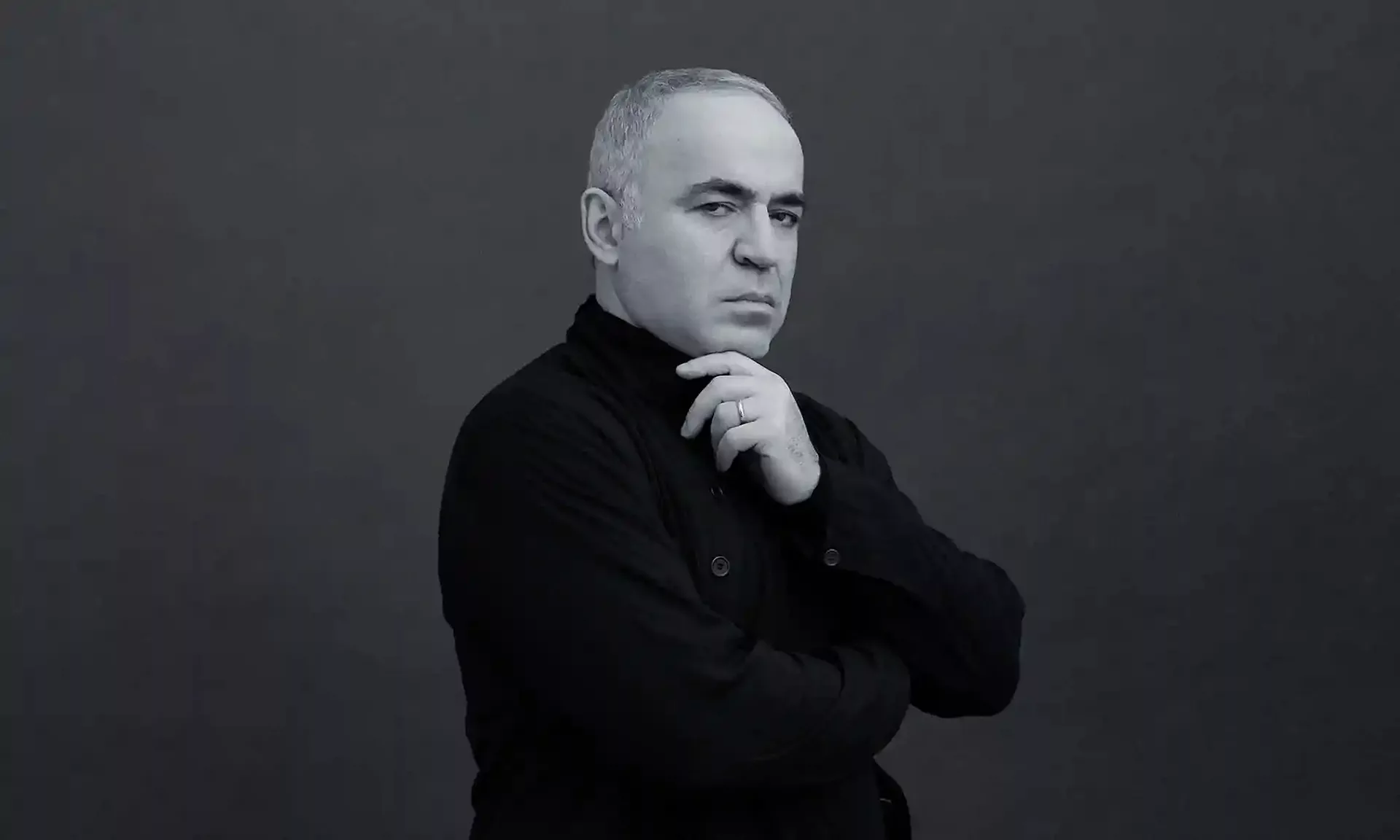 Black and white headshot of Garry Kasparov