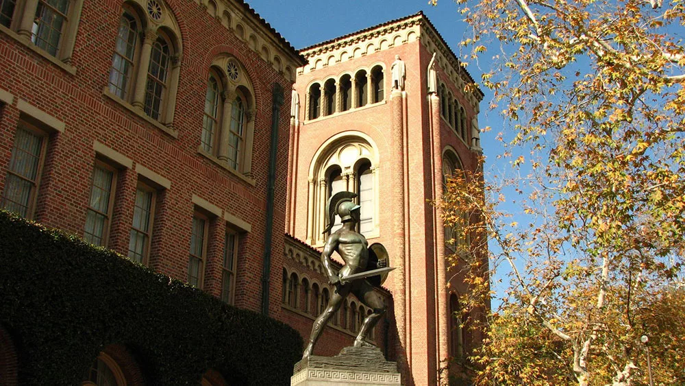 Trojan statue with sword at USC