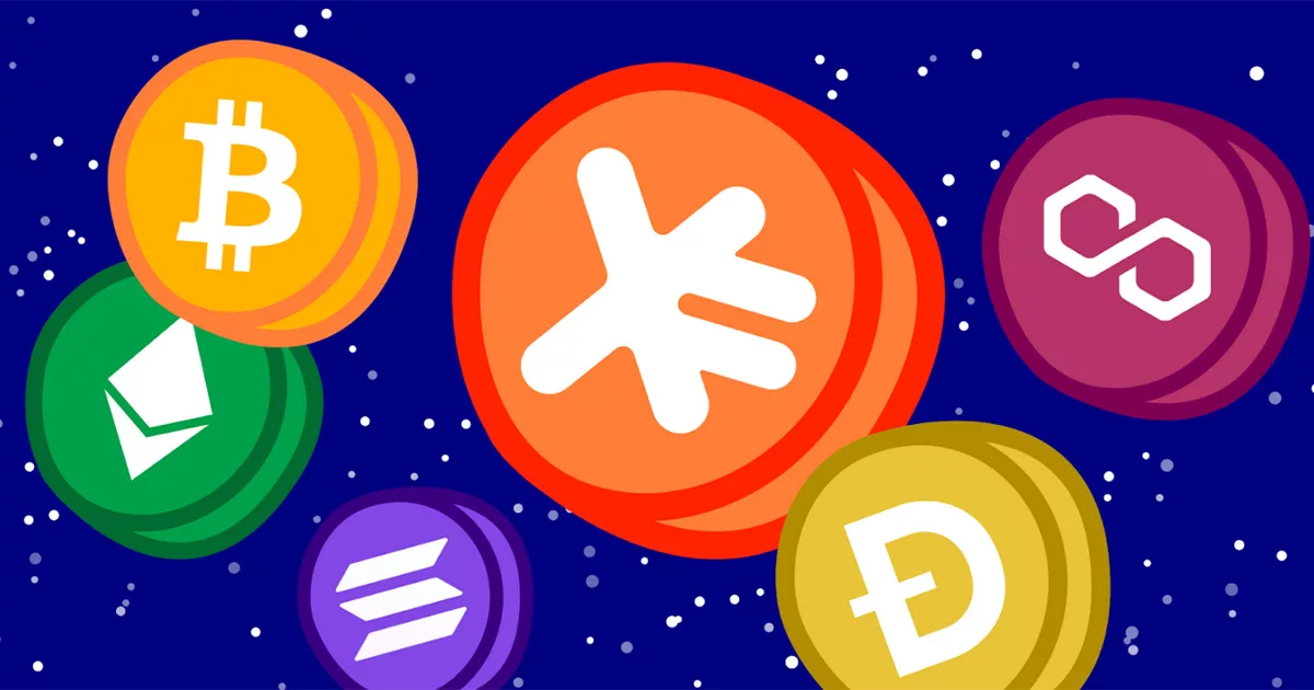 Colorful cryptocurrency coins with Bitcoin
