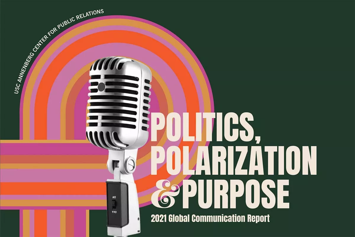 Retro microphone with colorful concentric circles and text "Politics