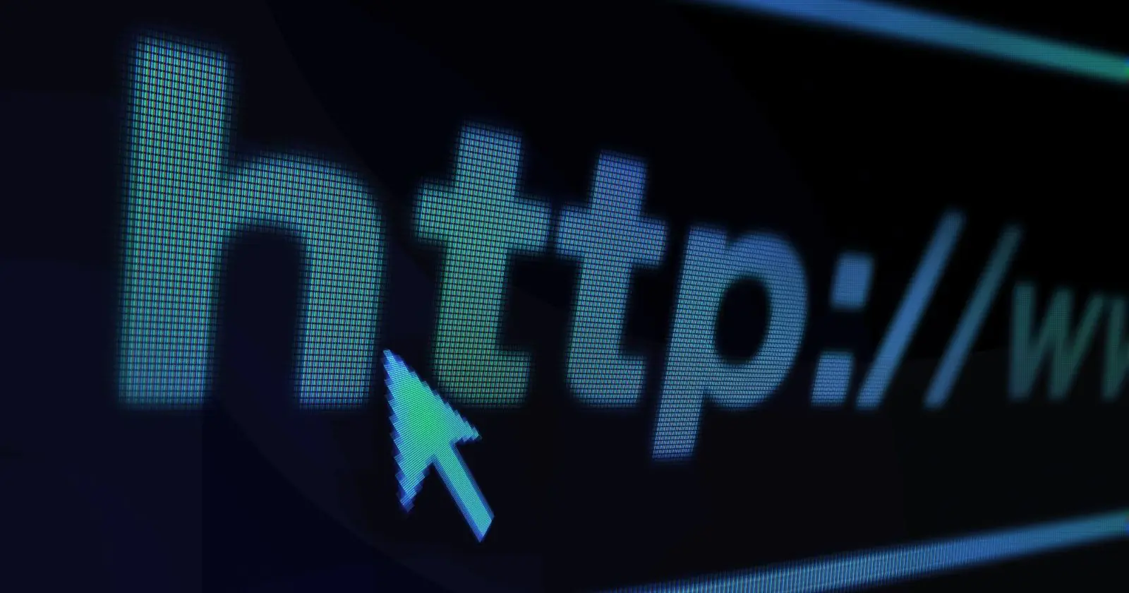 A website URL in white text on a black screen with a computer mouse hovering over it.