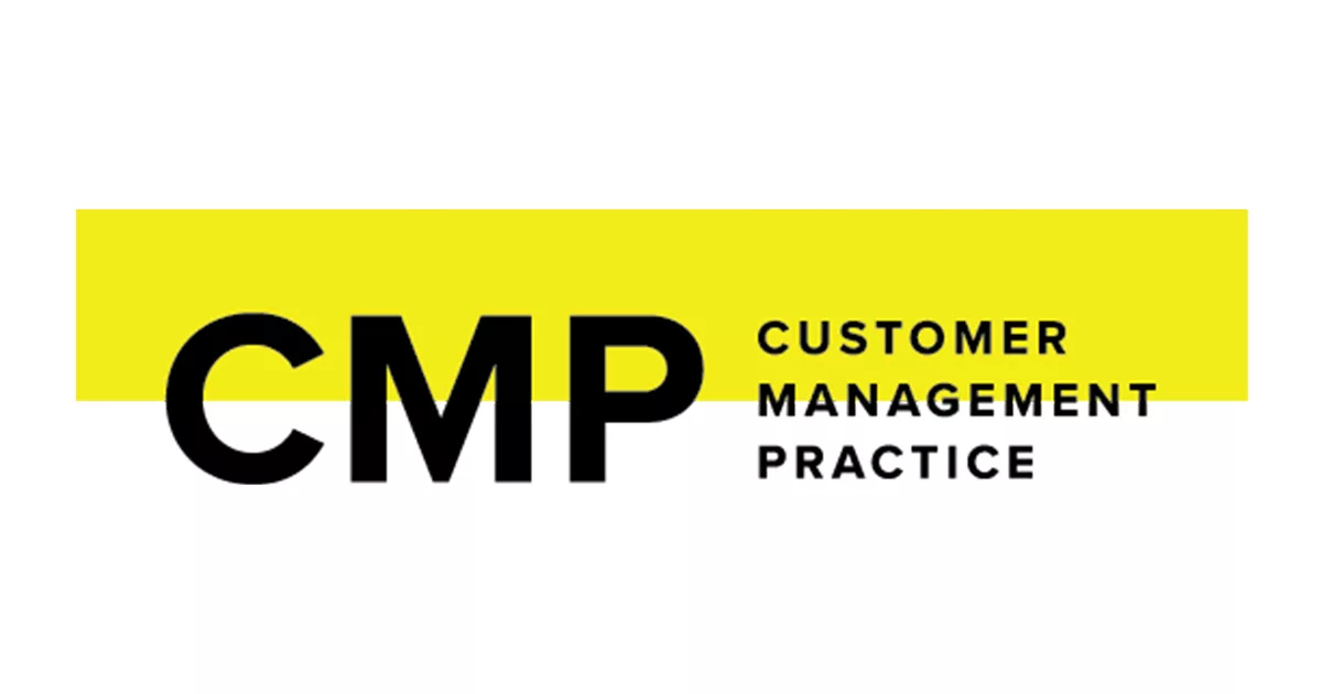 Bold CMP logo with "Customer Management Practice" text on a yellow background.