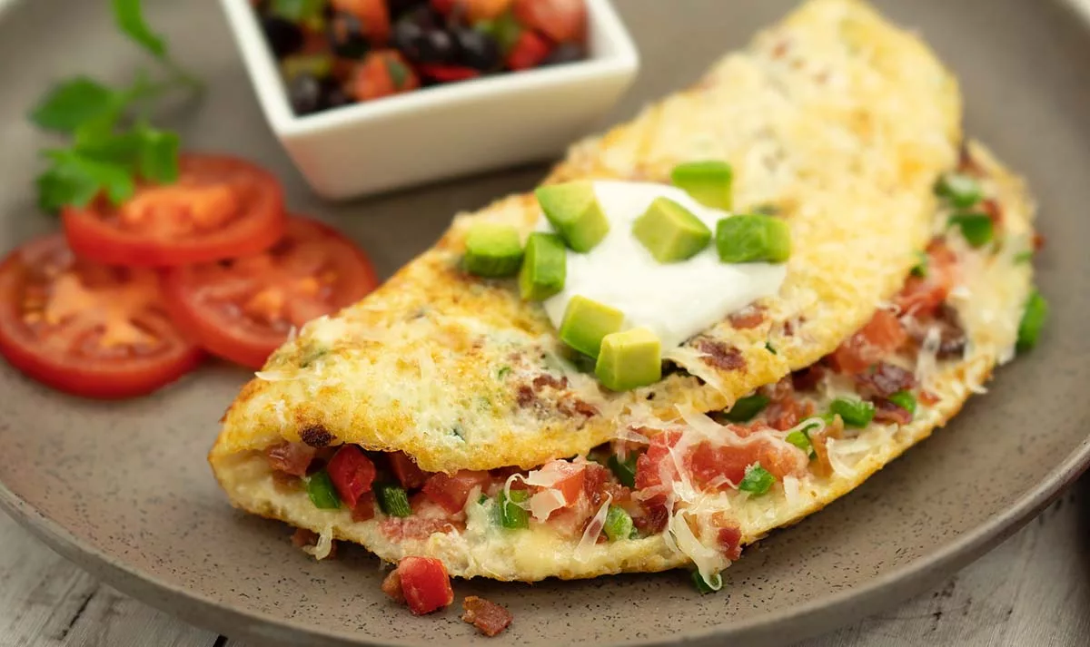 Cheese omelette with avocado