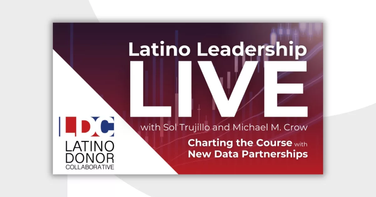 Latino Leadership LIVE event banner with abstract red background