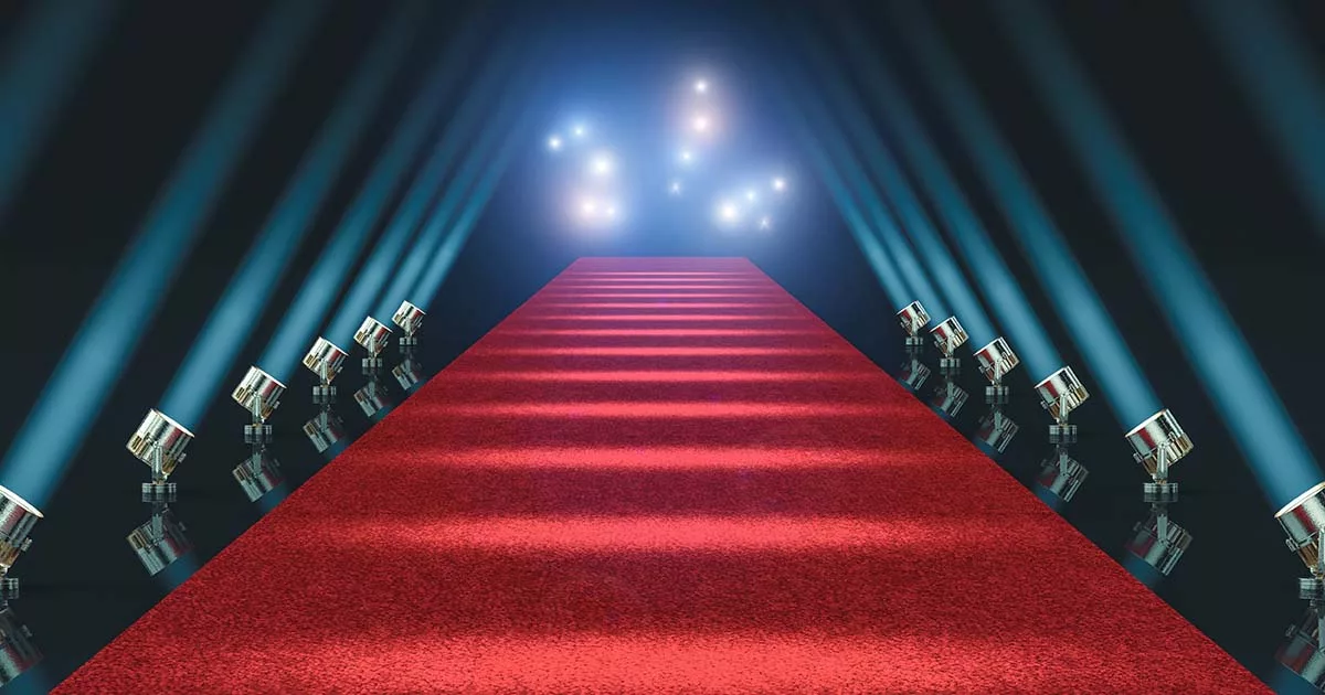 Red carpet with spotlights aligned
