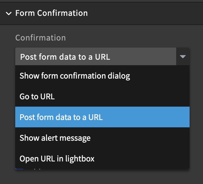 Dropdown menu options for form confirmation