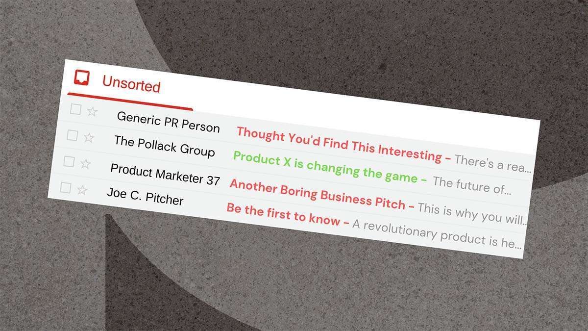 Email inbox with four sender names and highlighted subject lines