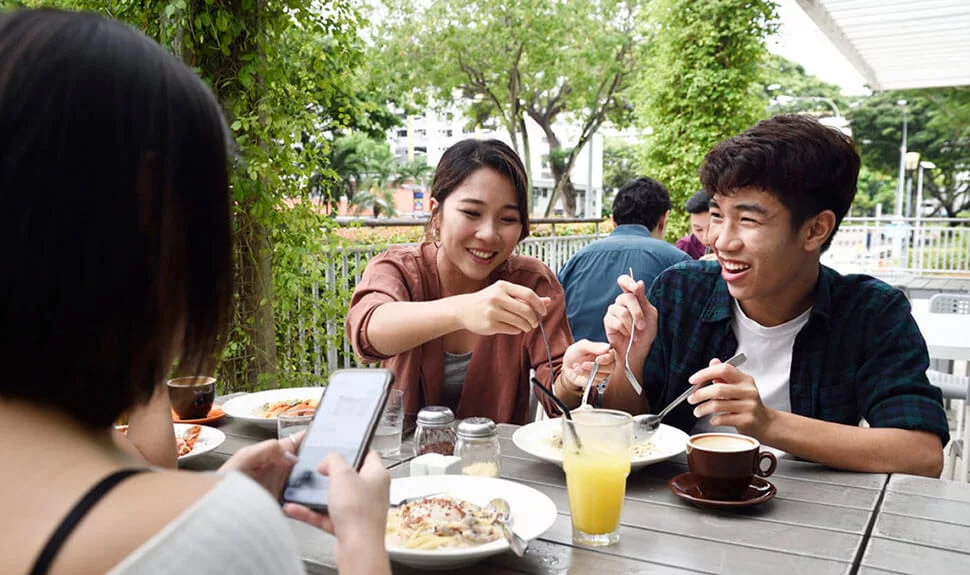 Friends enjoying brunch outdoors