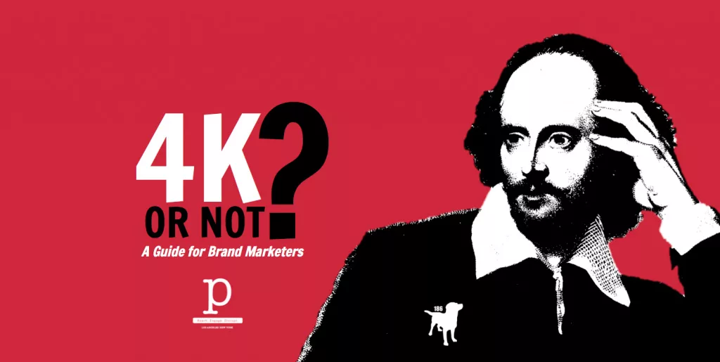 Black and white Shakespeare on red background with "4K or Not?" text