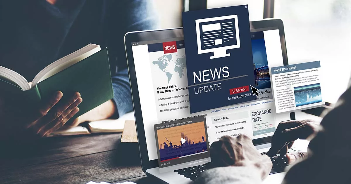 Laptop screen with online news updates