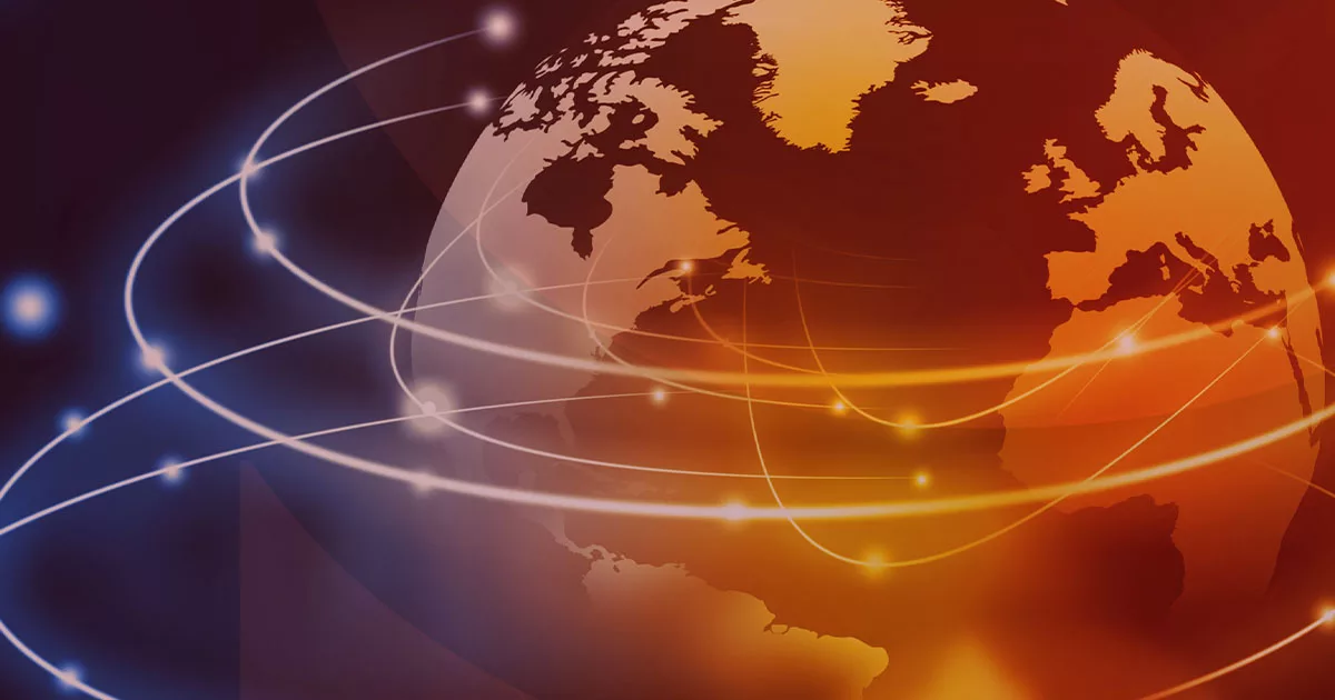 Globe with digital network lines and glowing nodes
