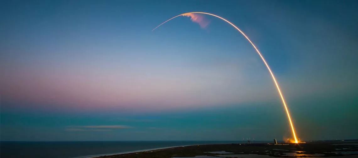 Rocket launch at sunrise