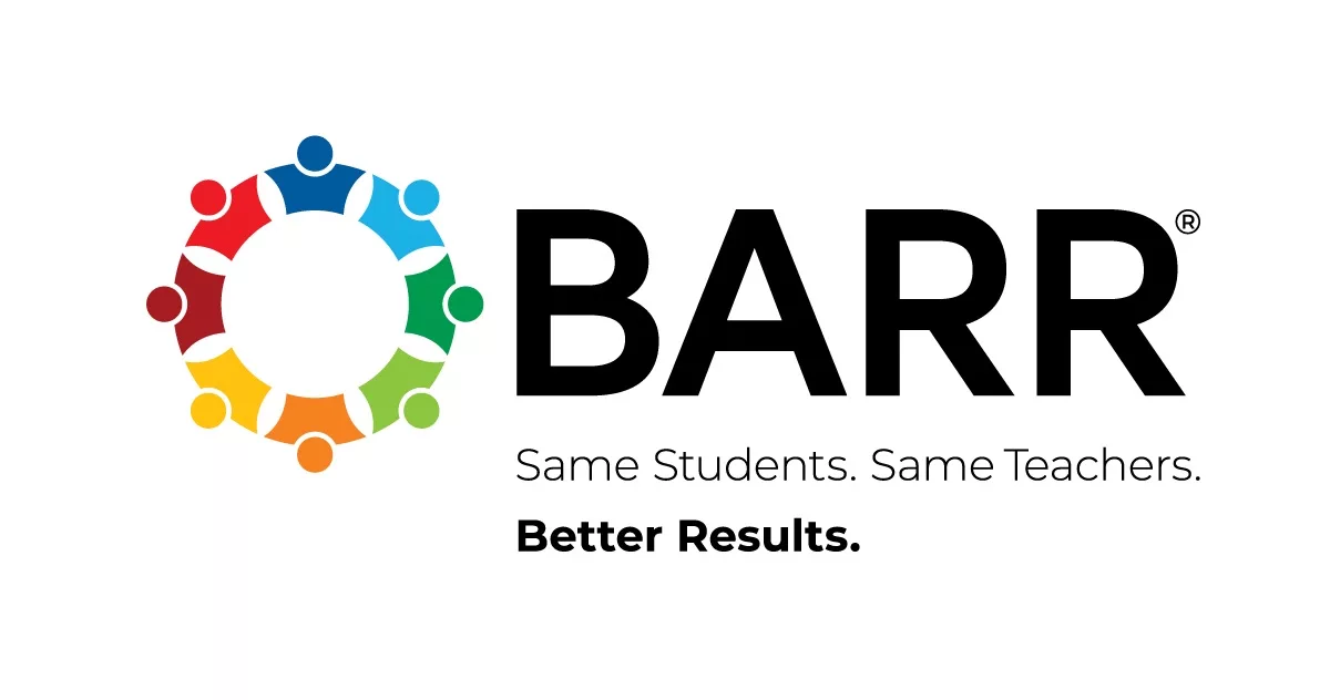 Colorful circle logo with human figures beside the text "BARR"