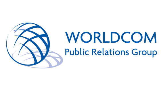 Worldcom Public Relations Group logo with blue globe and text.