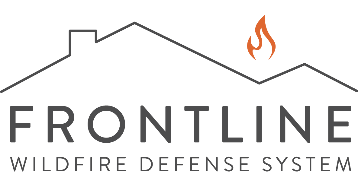 Logo of Frontline Wildfire Defense System featuring a house outline with an orange flame.