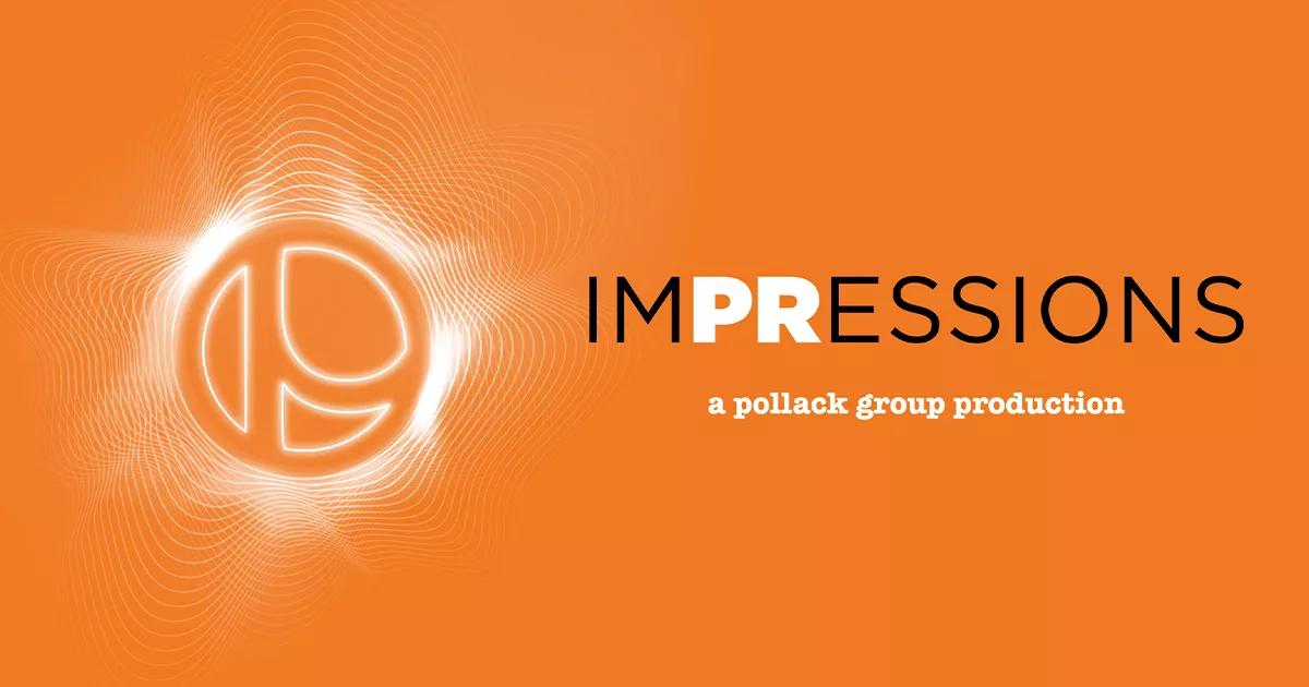 Orange screen with the Pollack Group logo and the word ImPRessions in black and white text