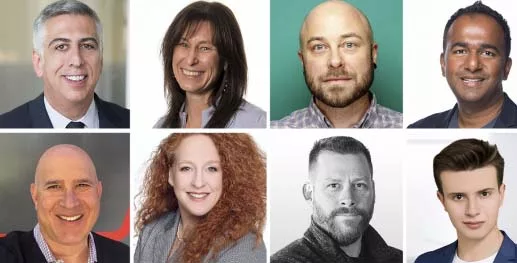 Collage of diverse professionals against solid backgrounds