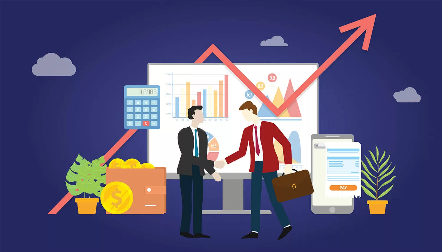 Business partners shaking hands with charts
