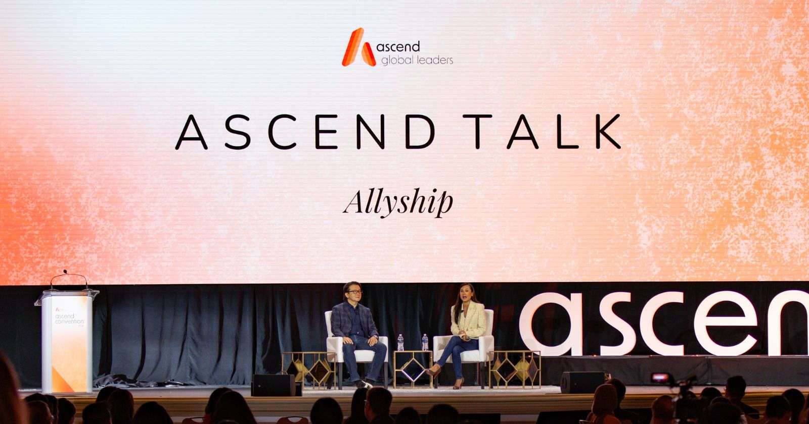 Speakers on stage at the Ascend Talk event discussing allyship