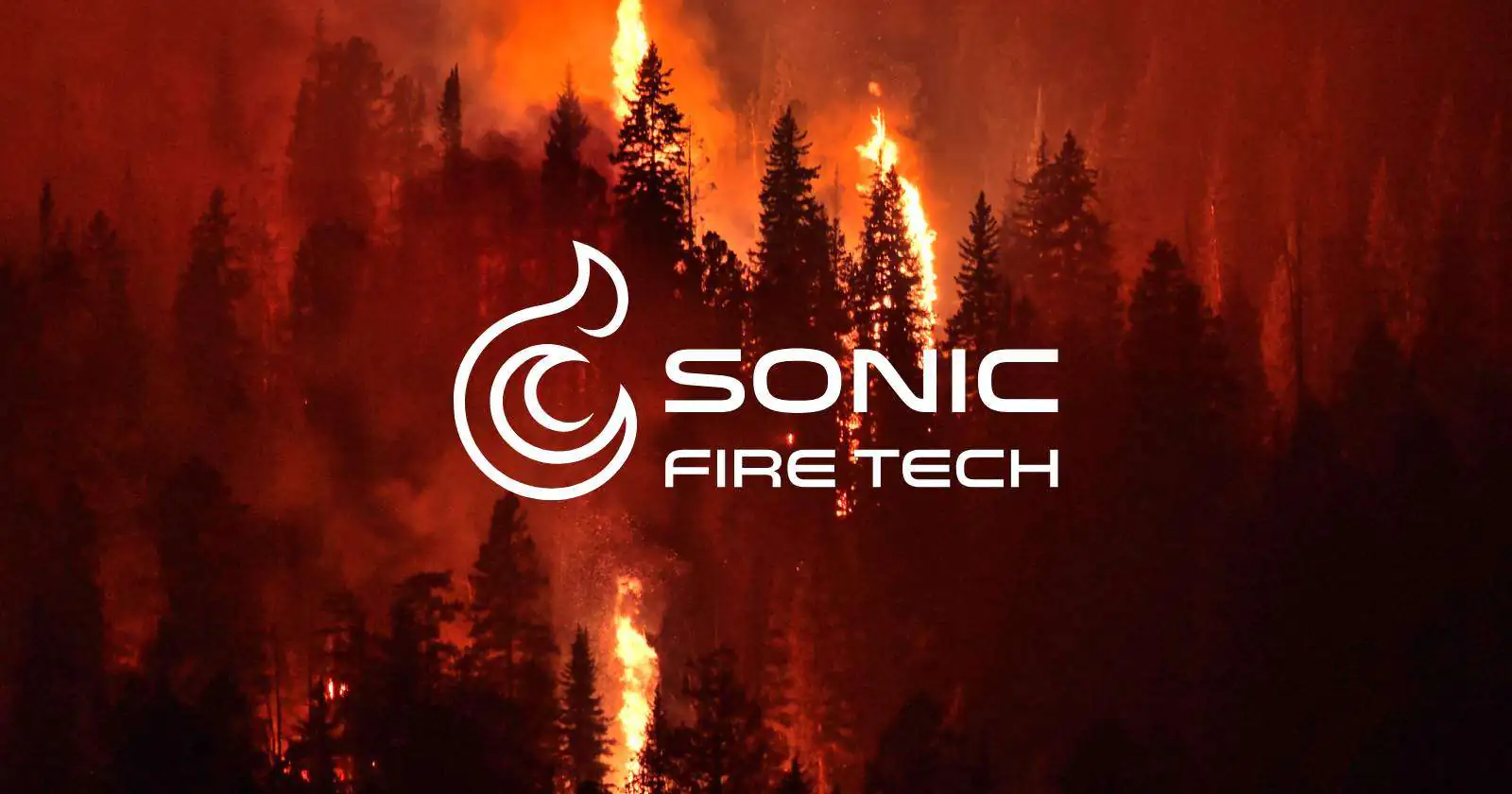 Sonic Fire Tech logo on top of an image of wildfires