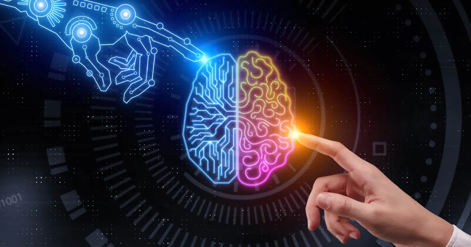 Human and robotic hands touching