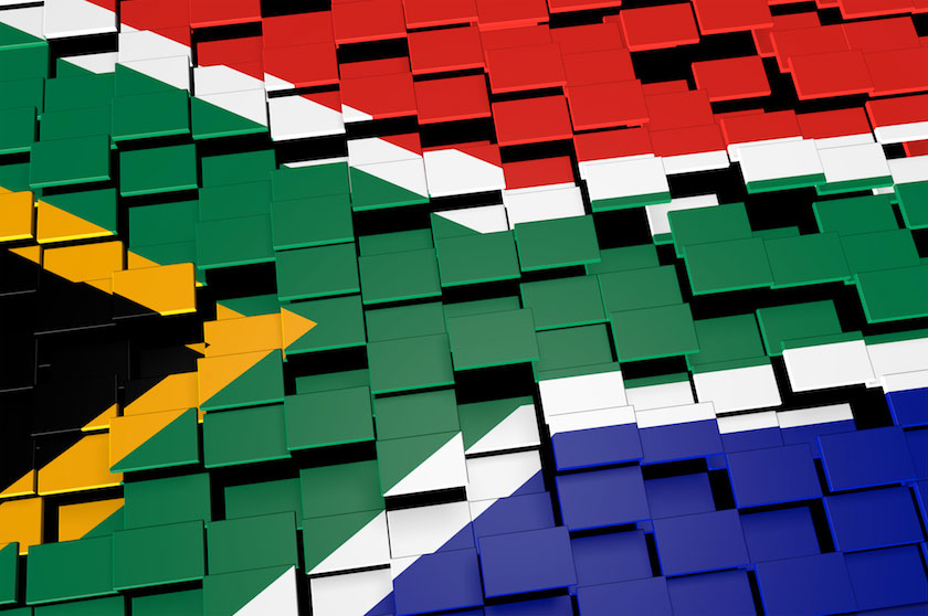 3D blocks forming the South African flag with vibrant red