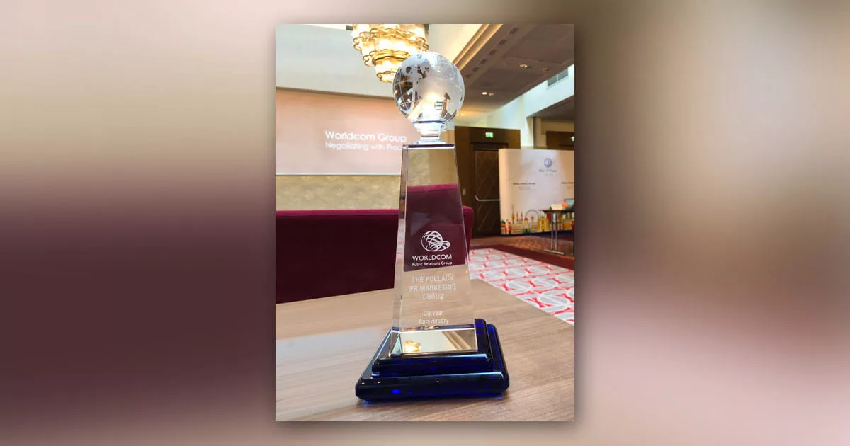 Crystal award on a table in a modern conference room