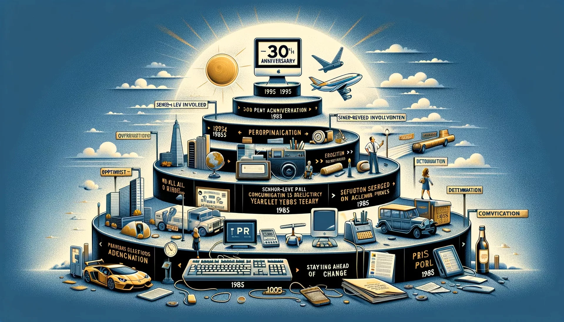Illustration of digital evolution with stacked platforms