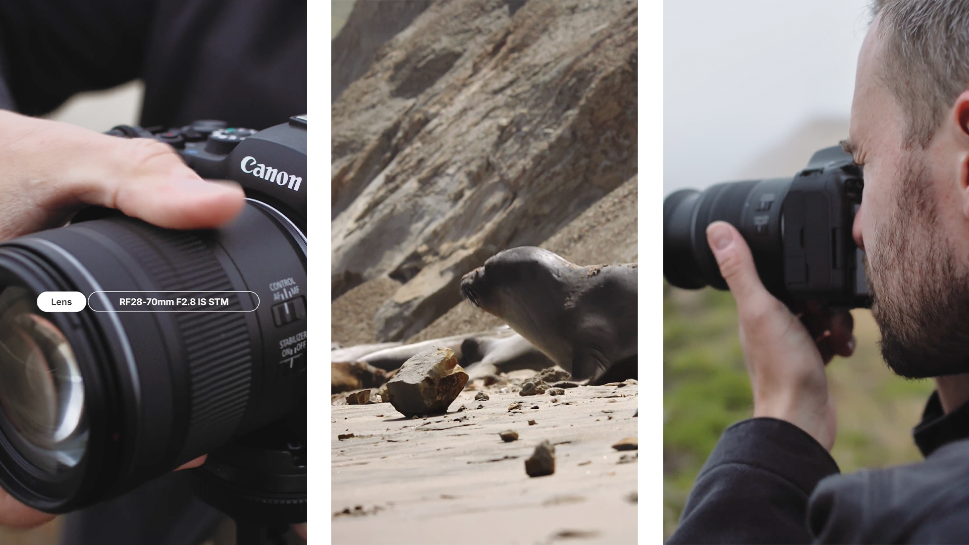 Canon USA, O2O campaign, stills from video of man shooting on Canon camera at the beach
