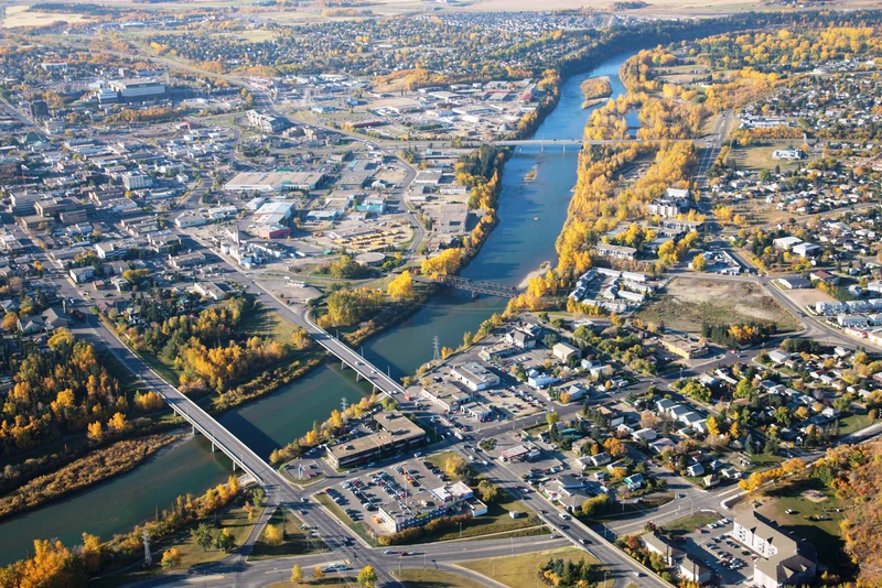 Aerial view of downtown Red Deer, Alberta