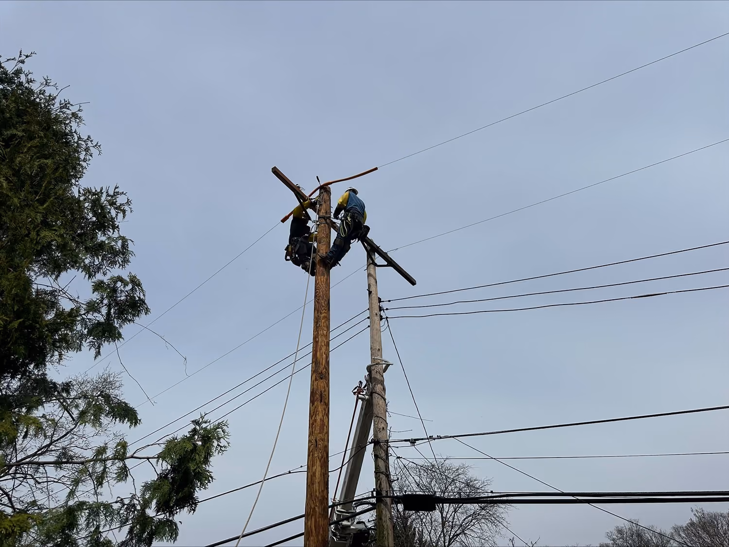 IBEW Local 29 crew with a bucket truck