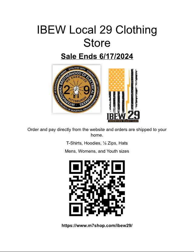 IBEW Local 29 Clothing Store promotional flyer