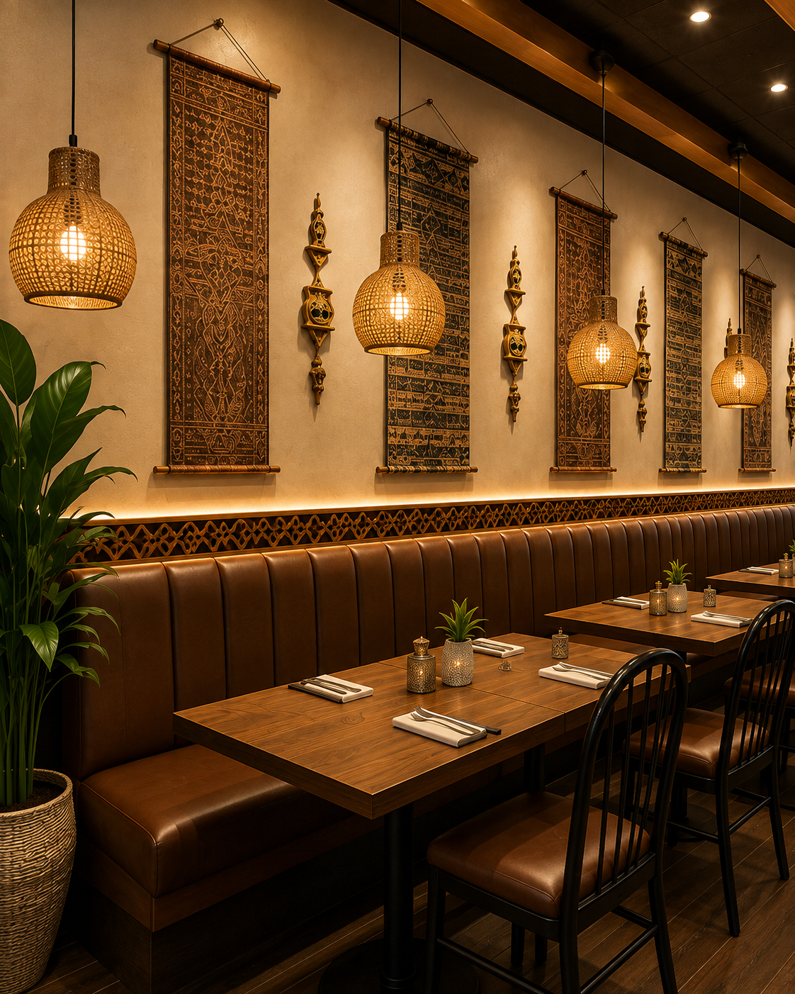 Warm interior of Home Thai Kitchen in Littleton Colorado