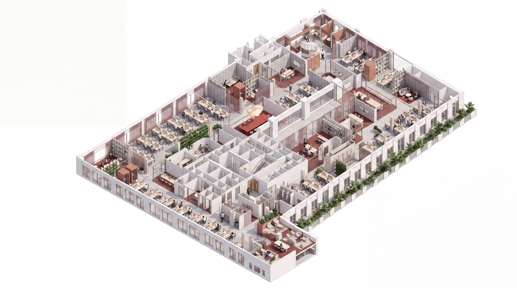 Axonometric of the inward-facing courtyard plan