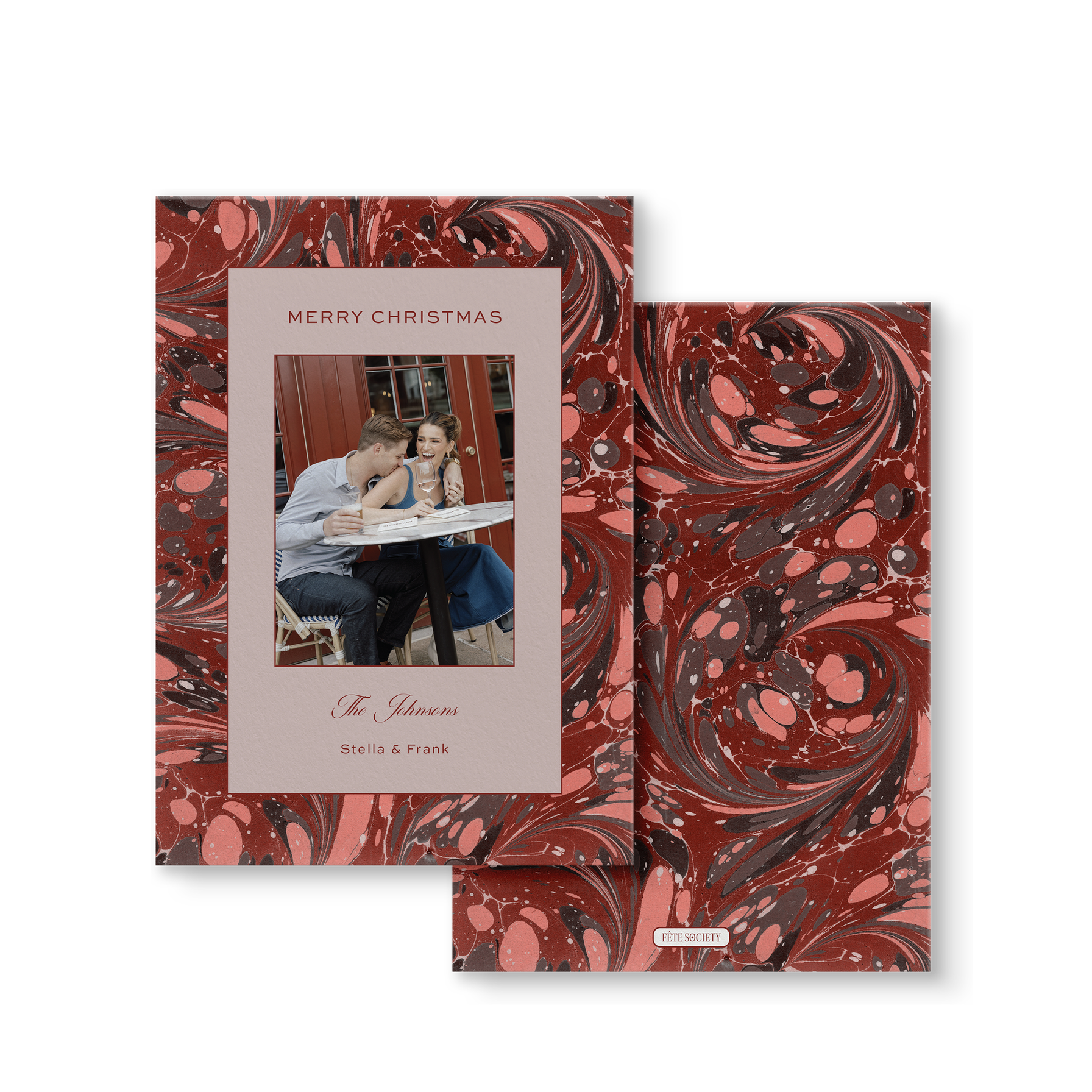 Vintage Red Marble Holiday Card front and back