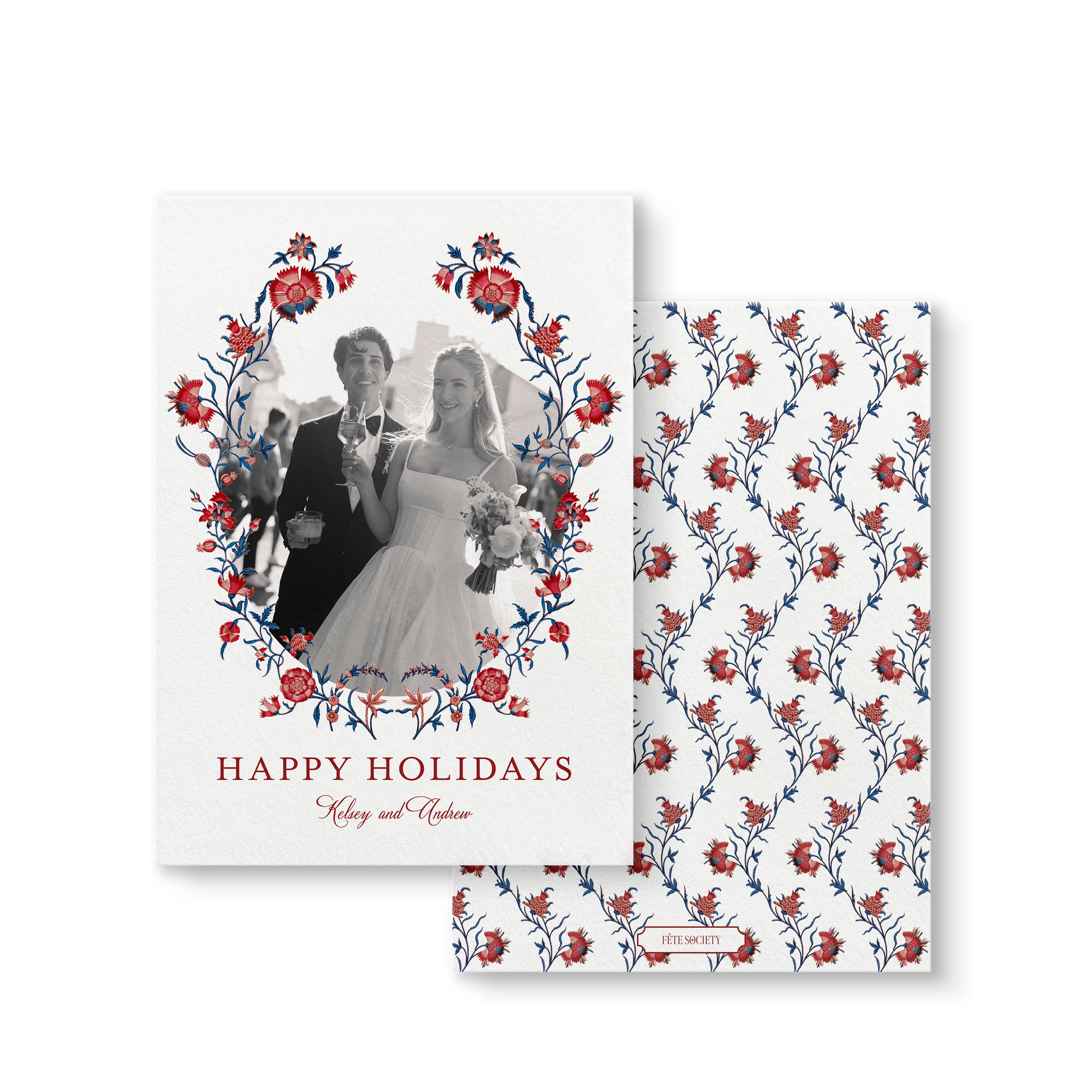 White Floral Vine Holiday Card front and back