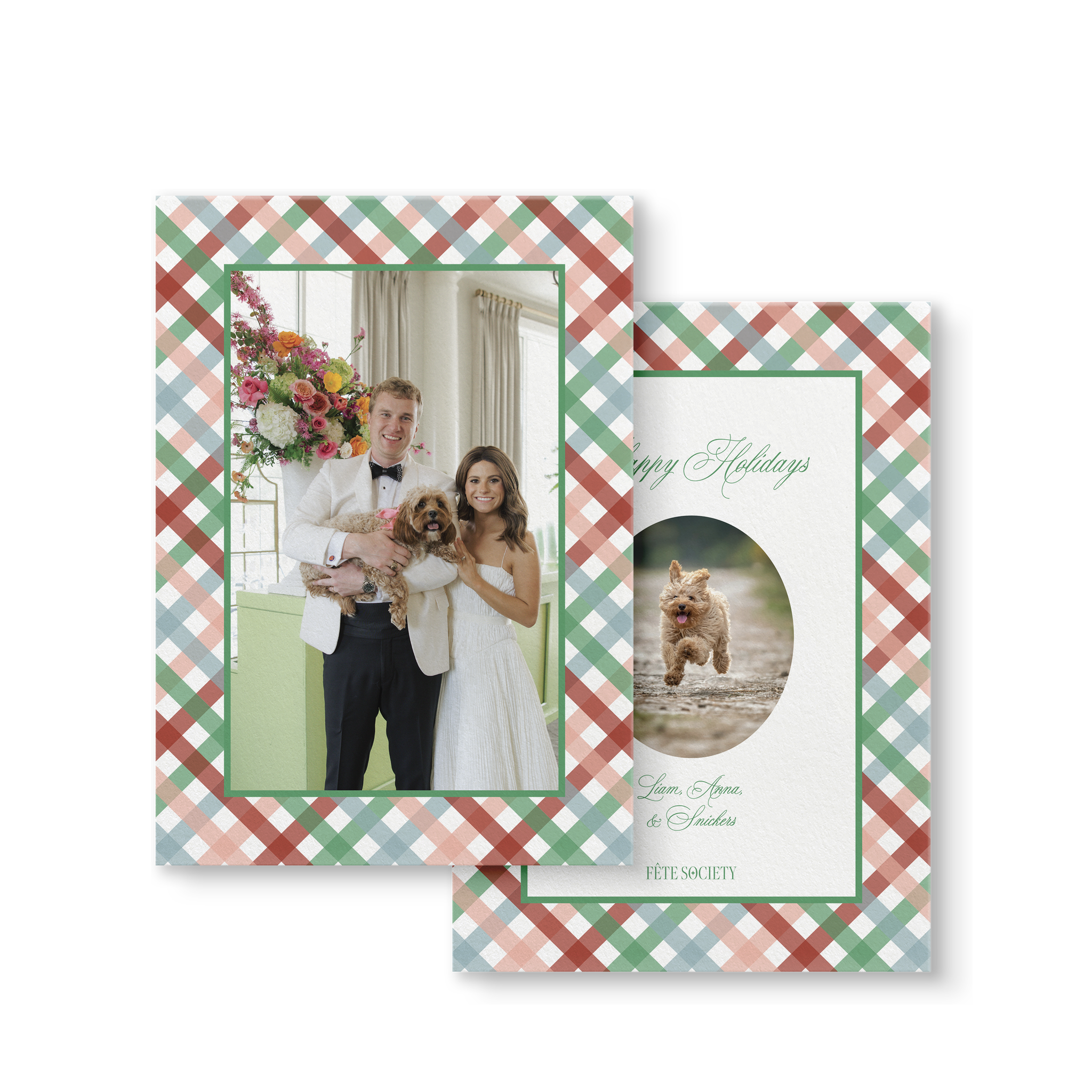 Multicolor Gingham Holiday Card front and back