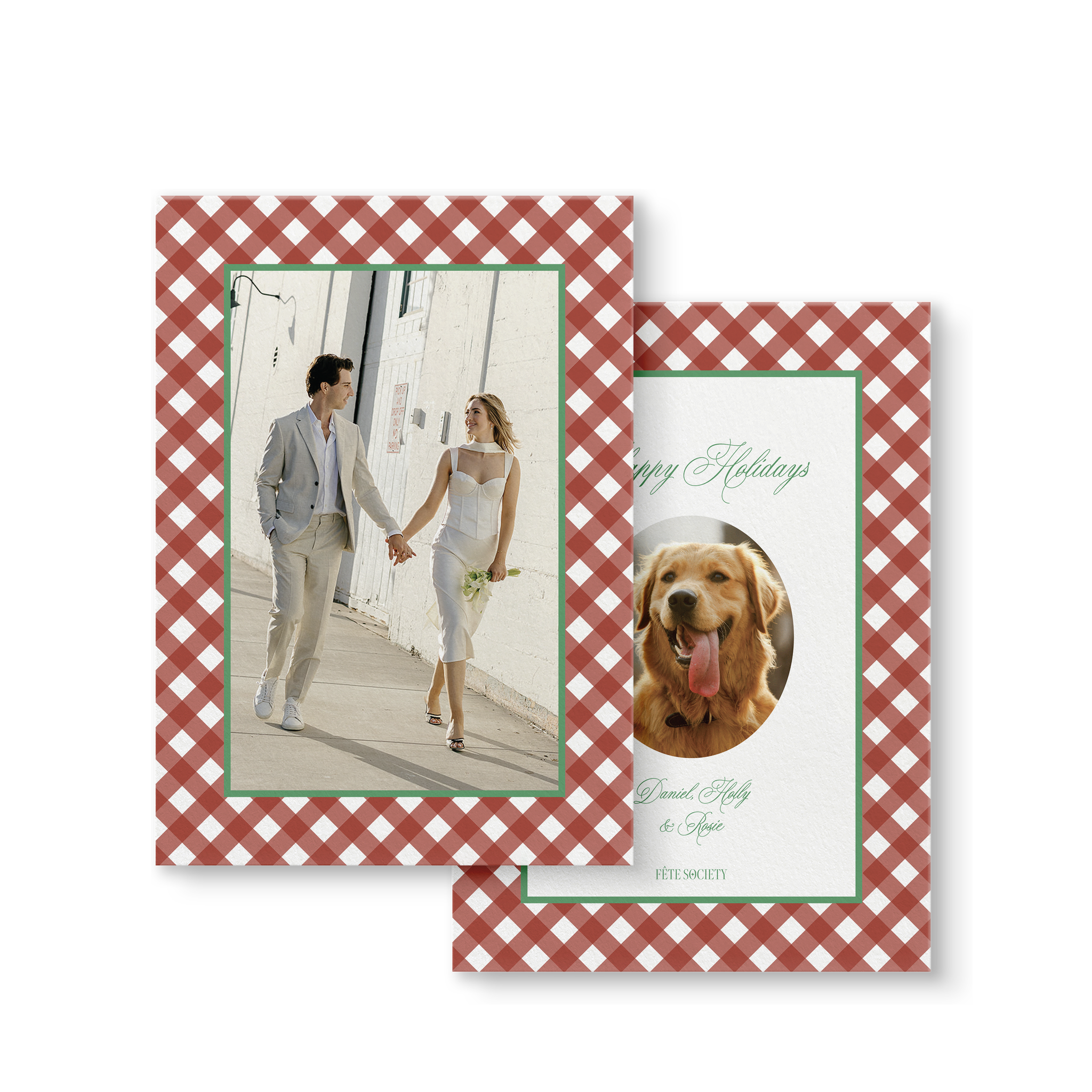 Classic Red Gingham Holiday Card front and back