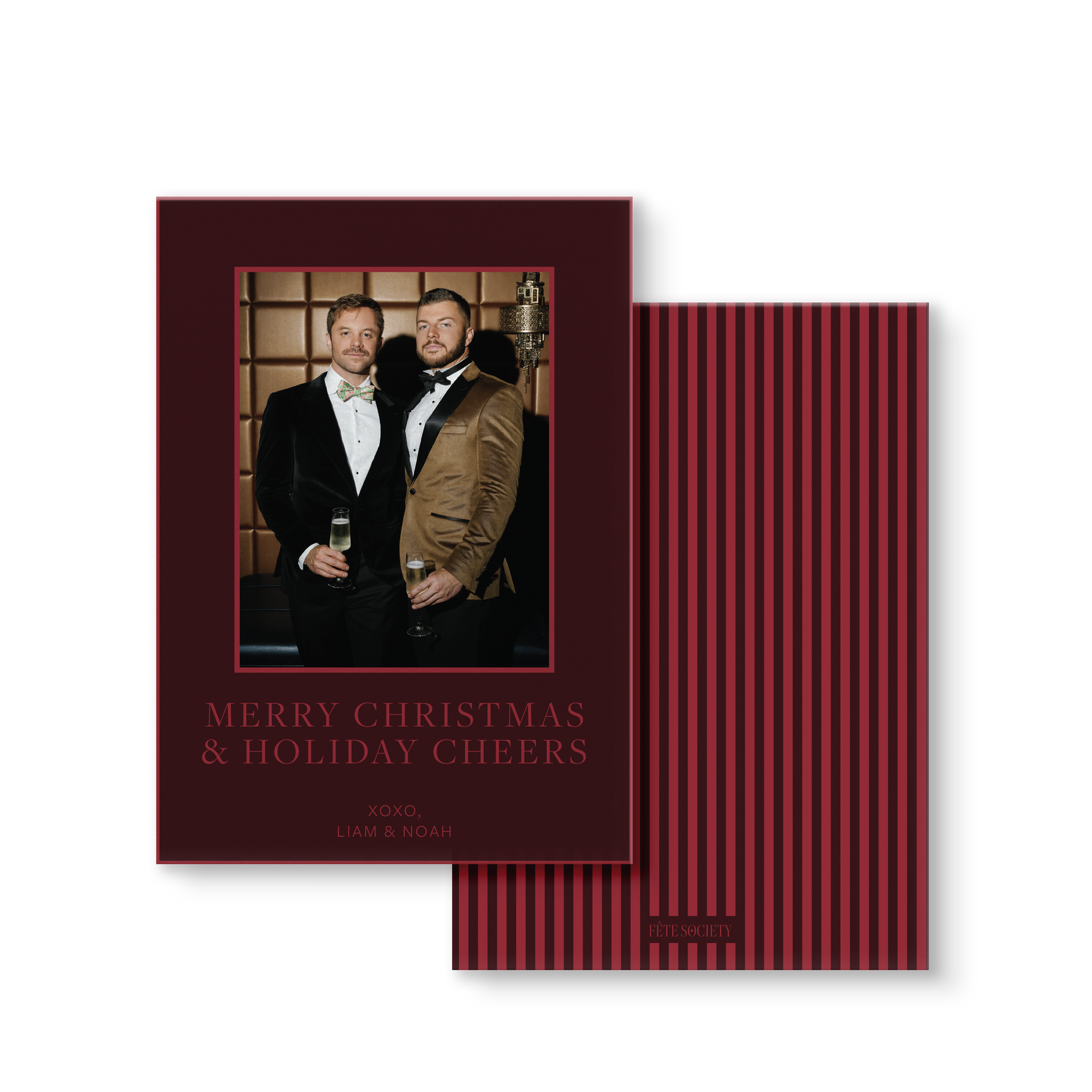 Modern Burgundy Holiday Card front and back