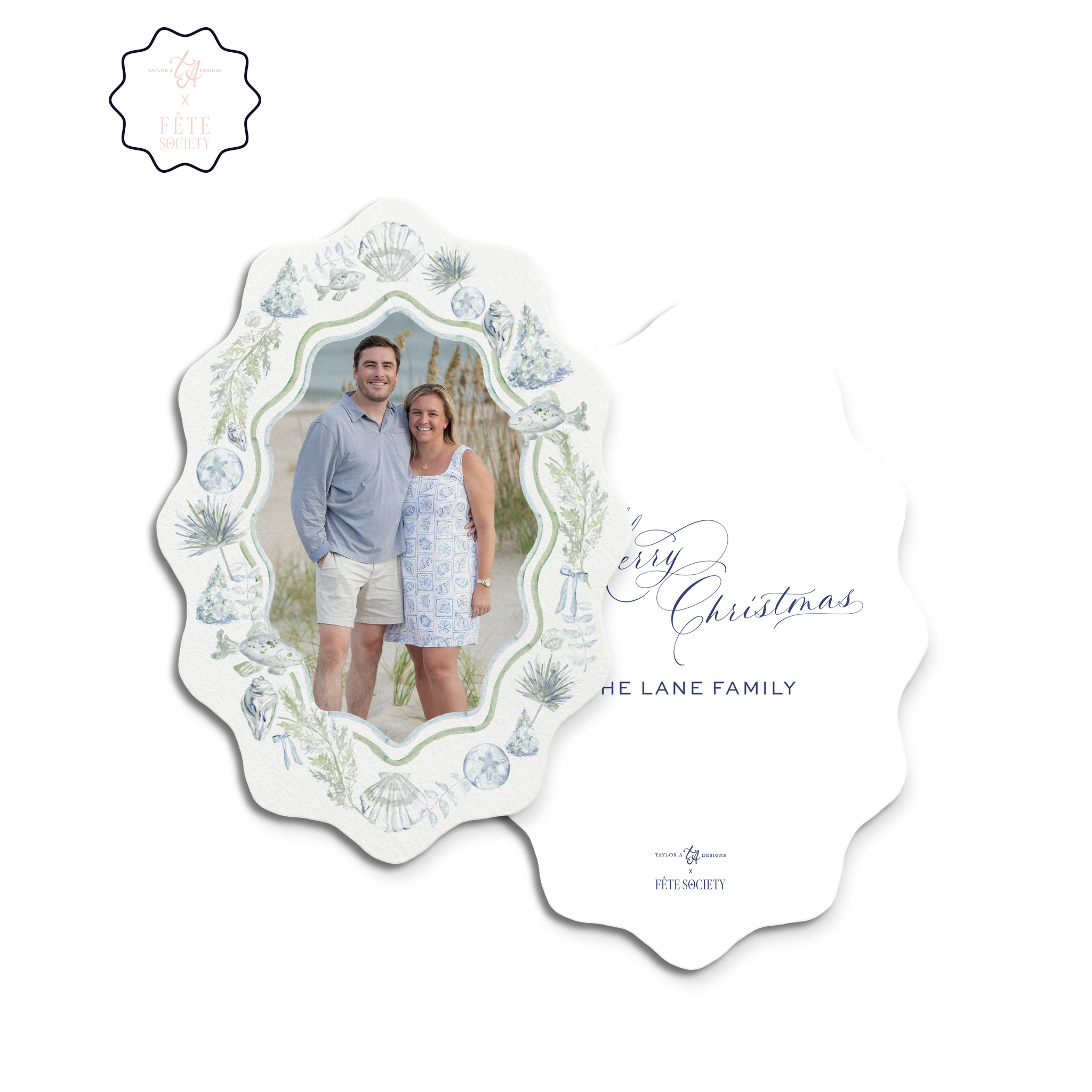 Die-Cut Beach Holiday Card front and back